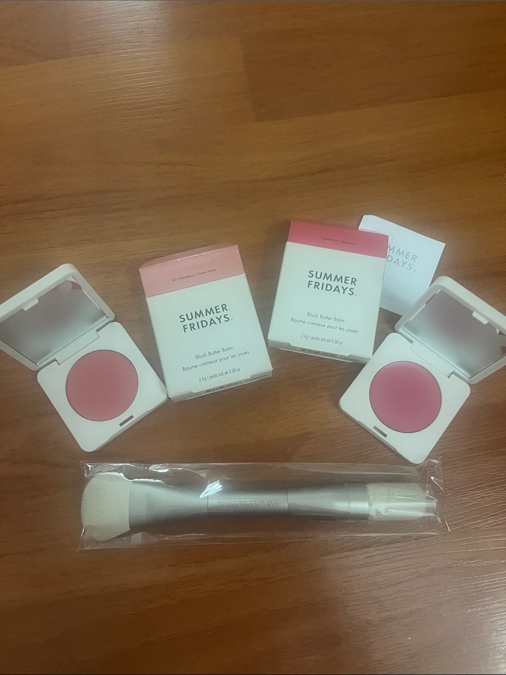Summer Fridays Blush Butter Balm Duo — Sweet Rose & Soft Strawberry + Brush